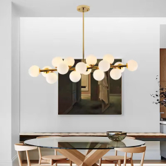 Modern Hotel Creative White Glass Round Ball Chandelier Bedroom Living Room Pendant Light Chandelier LED Ceiling Lamp
