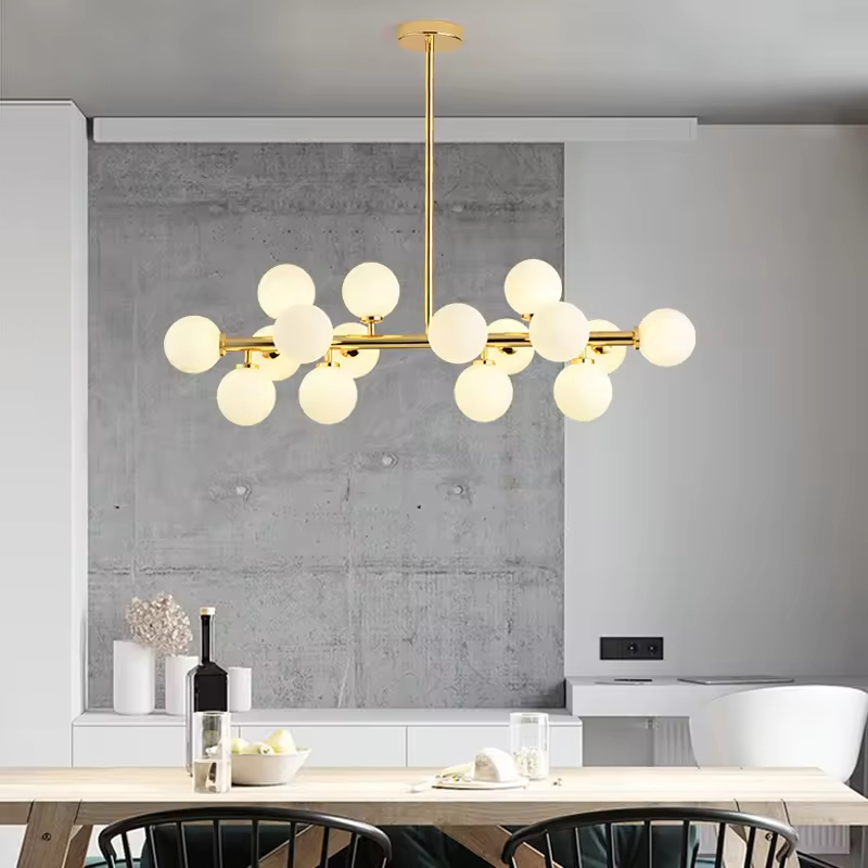 Modern Hotel Creative White Glass Round Ball Chandelier Bedroom Living Room Pendant Light Chandelier LED Ceiling Lamp