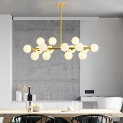 Modern Hotel Creative White Glass Round Ball Chandelier Bedroom Living Room Pendant Light Chandelier LED Ceiling Lamp