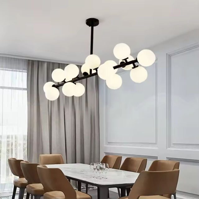 Modern Hotel Creative White Glass Round Ball Chandelier Bedroom Living Room Pendant Light Chandelier LED Ceiling Lamp