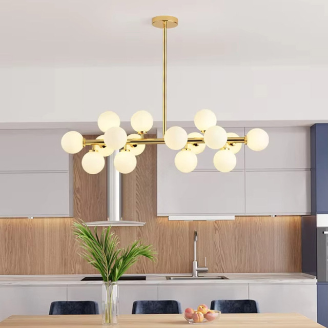 Modern Hotel Creative White Glass Round Ball Chandelier Bedroom Living Room Pendant Light Chandelier LED Ceiling Lamp