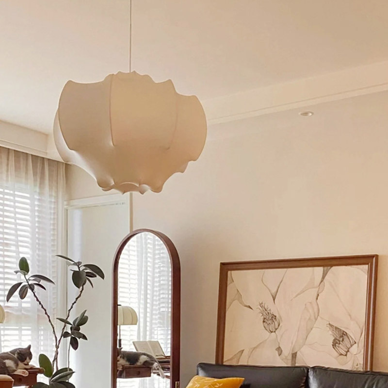 Italian Modern Design Silk Chandelier Adjustable Height LED Hanging Lights Bedroom Bar Restaurant Homestay Cream Style Pendant Lamps