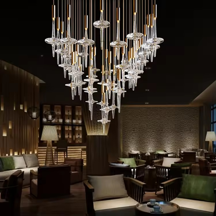 Modern Hotel Lobby Clear Art Glass Chandelier Large Hanging Lamp Decoration for Living Room Pendant Lights