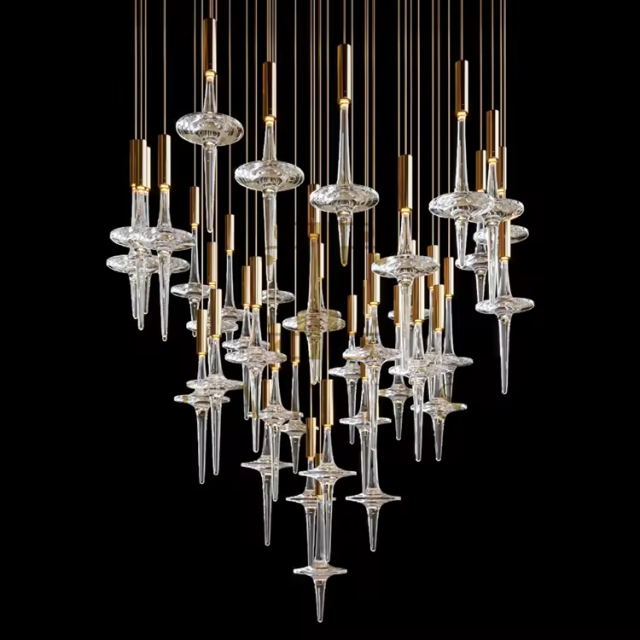 Modern Hotel Lobby Clear Art Glass Chandelier Large Hanging Lamp Decoration for Living Room Pendant Lights