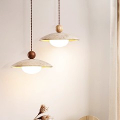 Wabi Sabi Travertine Pendant Light Nordic Dining Room Lamp Wood Lampshade Natural Stone Pendant Lamp