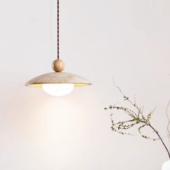 Wabi Sabi Travertine Pendant Light Nordic Dining Room Lamp Wood Lampshade Natural Stone Pendant Lamp
