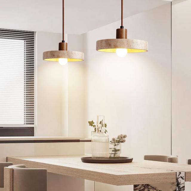 Wabi-sabi Japanese Restaurant Dining Room Lamp Natural Stone Designer Fixture Travertine Pendant Light