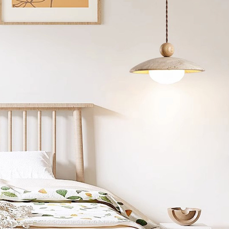 Wabi Sabi Travertine Pendant Light Nordic Dining Room Lamp Wood Lampshade Natural Stone Pendant Lamp