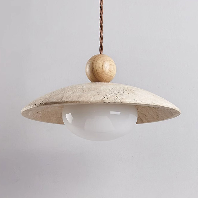 Wabi Sabi Travertine Pendant Light Nordic Dining Room Lamp Wood Lampshade Natural Stone Pendant Lamp