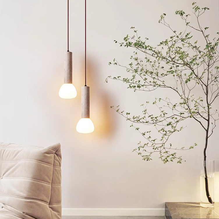 Wabi-sabi Travertine Pendant Light Nordic Bedroom Bedside Bar Lamp Natural Yellow Stone Glass Lampshade Travertine Pendant Lamp