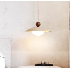 Wabi Sabi Travertine Pendant Light Nordic Dining Room Lamp Wood Lampshade Natural Stone Pendant Lamp