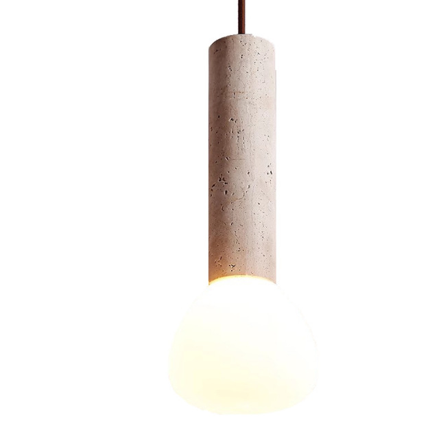 Wabi-sabi Travertine Pendant Light Nordic Bedroom Bedside Bar Lamp Natural Yellow Stone Glass Lampshade Travertine Pendant Lamp