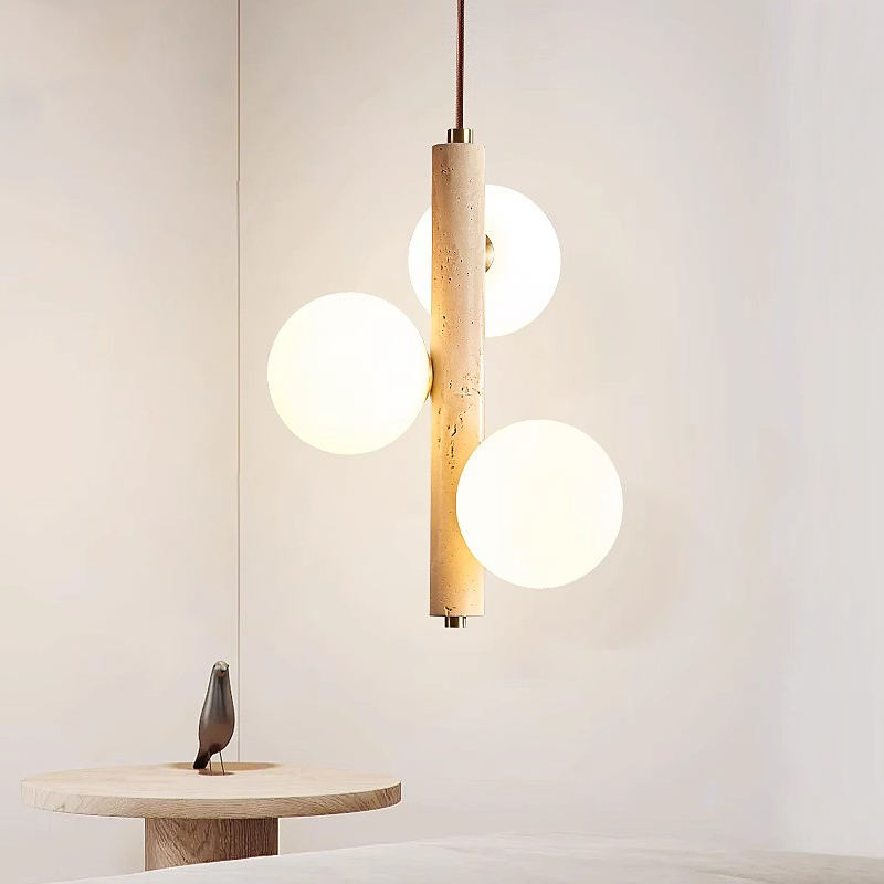 Nordic Wabi Sabi LED  Hangning Lamp Villa Staircase Travertine Stone Adjustable Height Dimmable Travertine Pendant Light