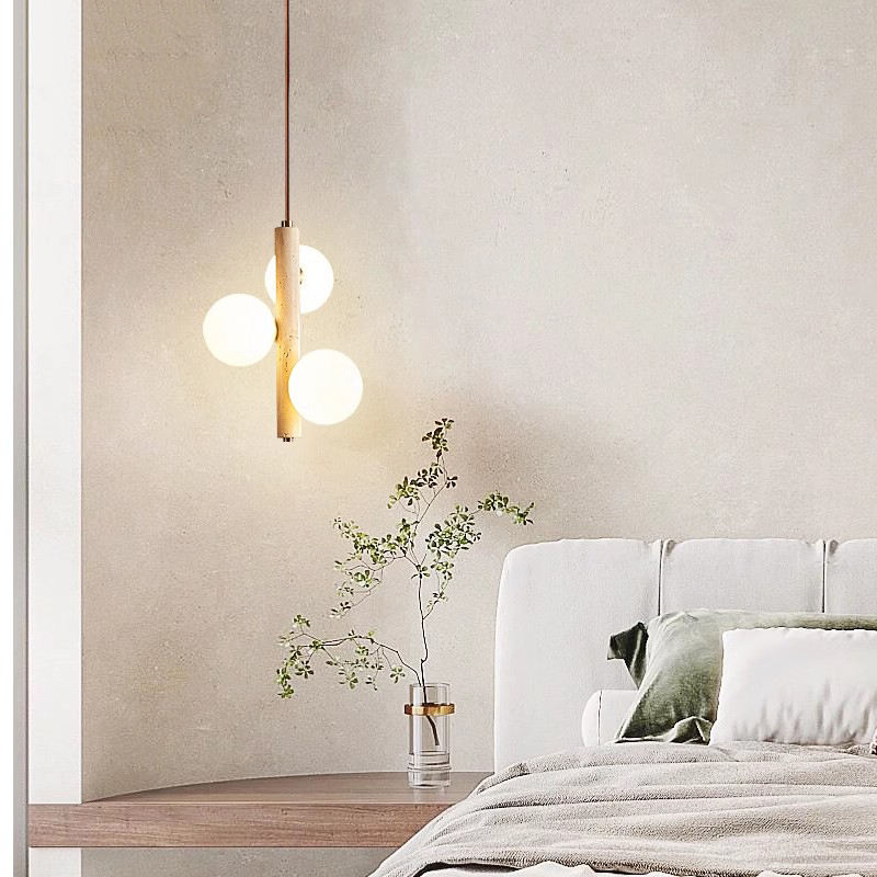 Nordic Wabi Sabi LED  Hangning Lamp Villa Staircase Travertine Stone Adjustable Height Dimmable Travertine Pendant Light