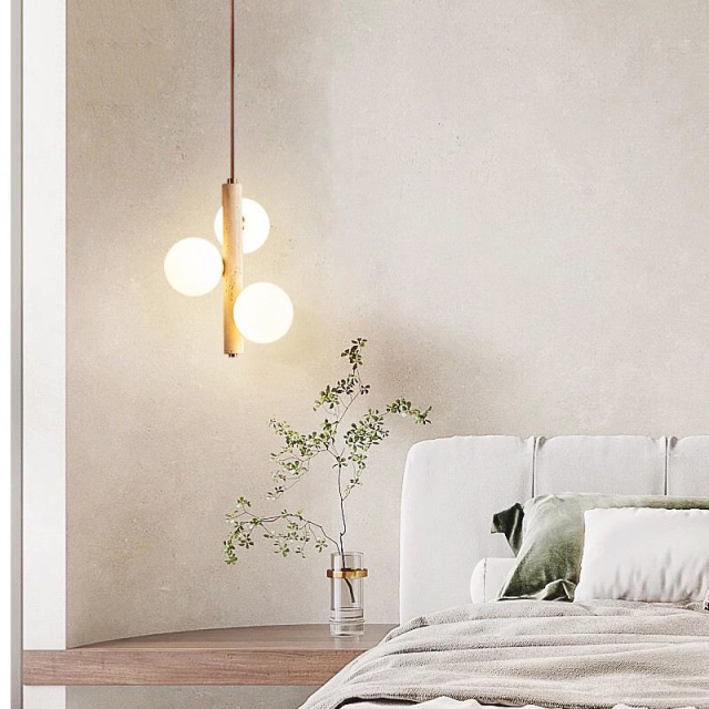 Nordic Wabi Sabi LED  Hangning Lamp Villa Staircase Travertine Stone Adjustable Height Dimmable Travertine Pendant Light
