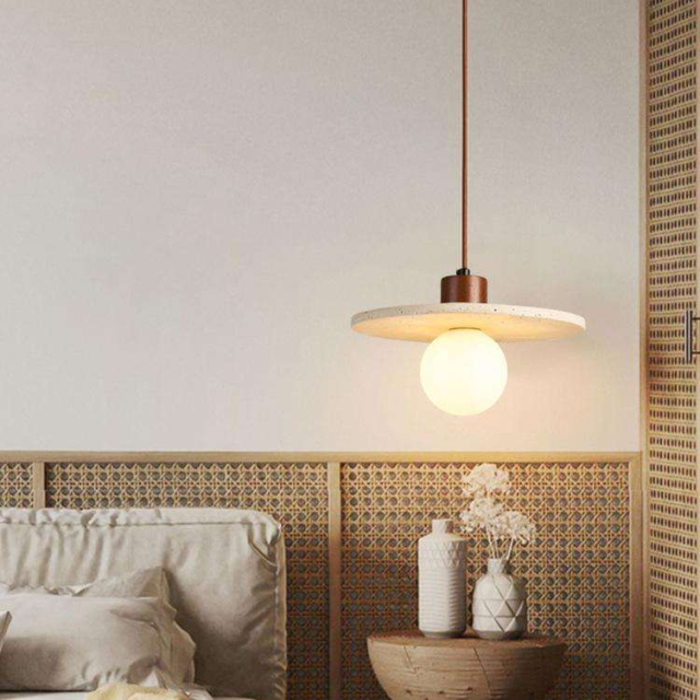 Wabi Sabi Nature Stone Indoor Dining Table Bedside Droplight Living Room Kitchen Island Travertine Pendant Lights