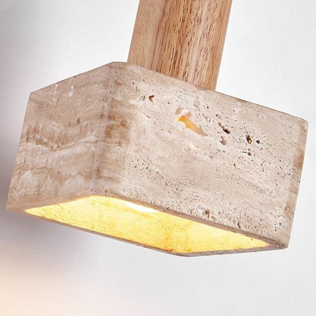 Wabi-sabi Travertine Pendant Light Nordic Bedside Bar Lamp Solid Wood Square Natural Yellow Stone LED Talla Pendant Lamp