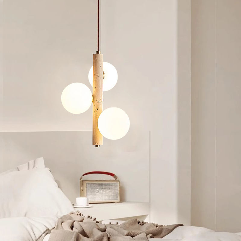Nordic Wabi Sabi LED  Hangning Lamp Villa Staircase Travertine Stone Adjustable Height Dimmable Travertine Pendant Light