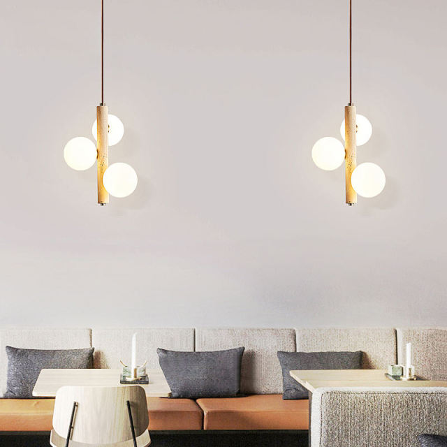 Nordic Wabi Sabi LED  Hangning Lamp Villa Staircase Travertine Stone Adjustable Height Dimmable Travertine Pendant Light