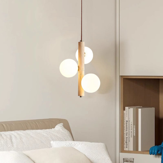 Nordic Wabi Sabi LED  Hangning Lamp Villa Staircase Travertine Stone Adjustable Height Dimmable Travertine Pendant Light