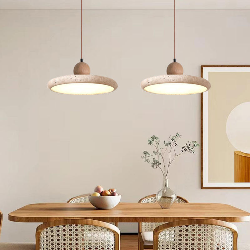 Nordic Wabi-Sabi Style Pendant Light Natural Yellow Travertine Stone Shade for Restaurant Dining Table Home Bar Middle