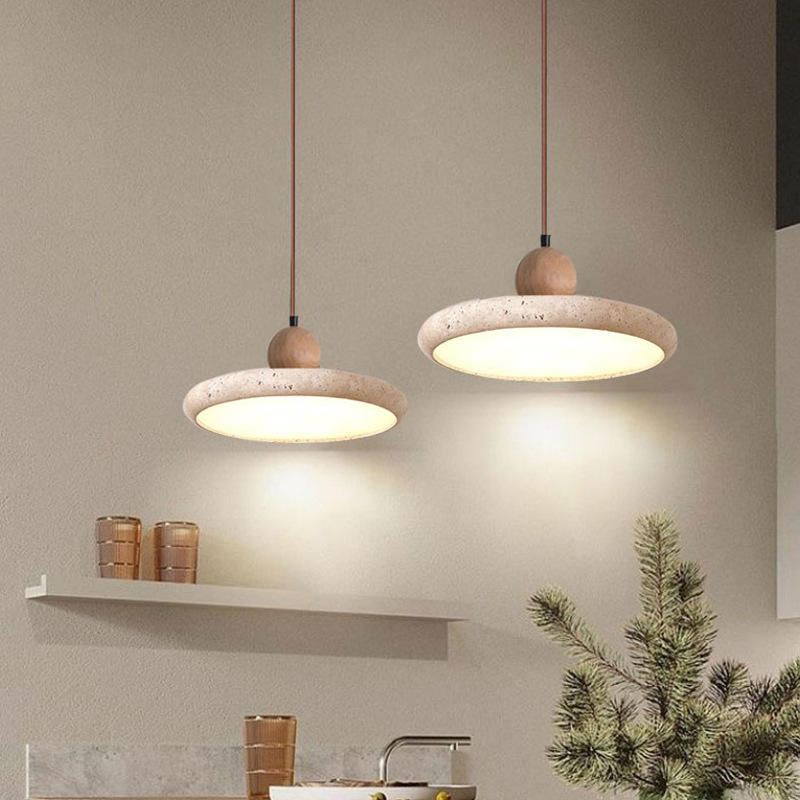 Nordic Wabi-Sabi Style Pendant Light Natural Yellow Travertine Stone Shade for Restaurant Dining Table Home Bar Middle