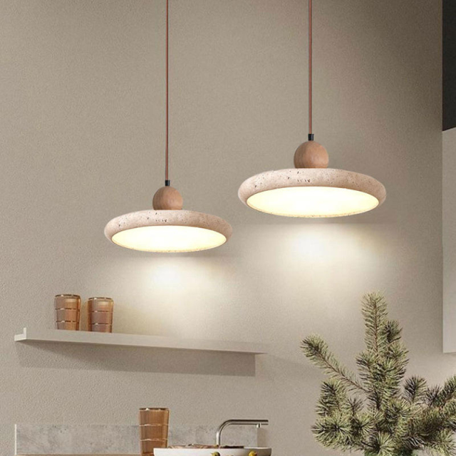 Nordic Wabi-Sabi Style Pendant Light Natural Yellow Travertine Stone Shade for Restaurant Dining Table Home Bar Middle