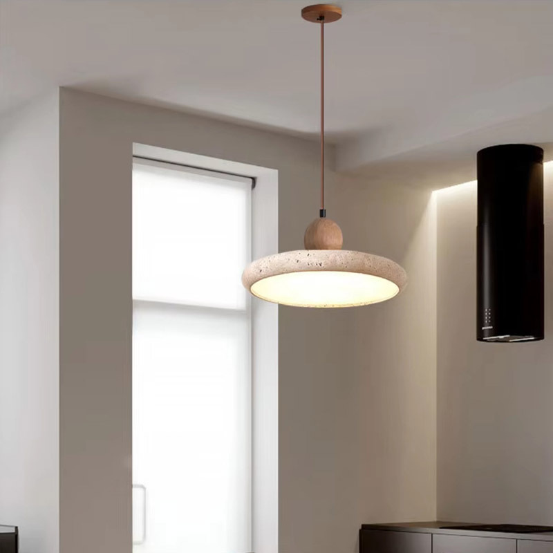 Nordic Wabi-Sabi Style Pendant Light Natural Yellow Travertine Stone Shade for Restaurant Dining Table Home Bar Middle