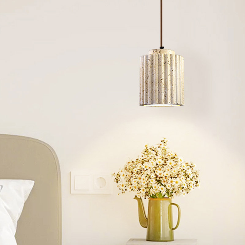 Wabi-sabi Travertine Pendant Light Nordic Bedroom Bedside Lamp Stacked Natural Stone Travertine Light