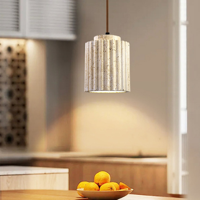 Wabi-sabi Travertine Pendant Light Nordic Bedroom Bedside Lamp Stacked Natural Stone Travertine Light