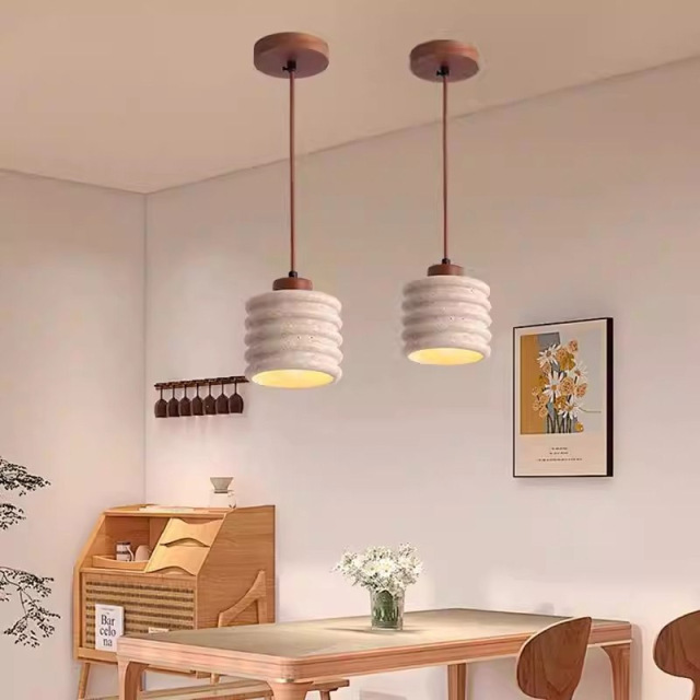 Wabi Sabi Natural Stone Pendant Lamp Modern Travertine Linear Pendant Light for Dining Room Bedside