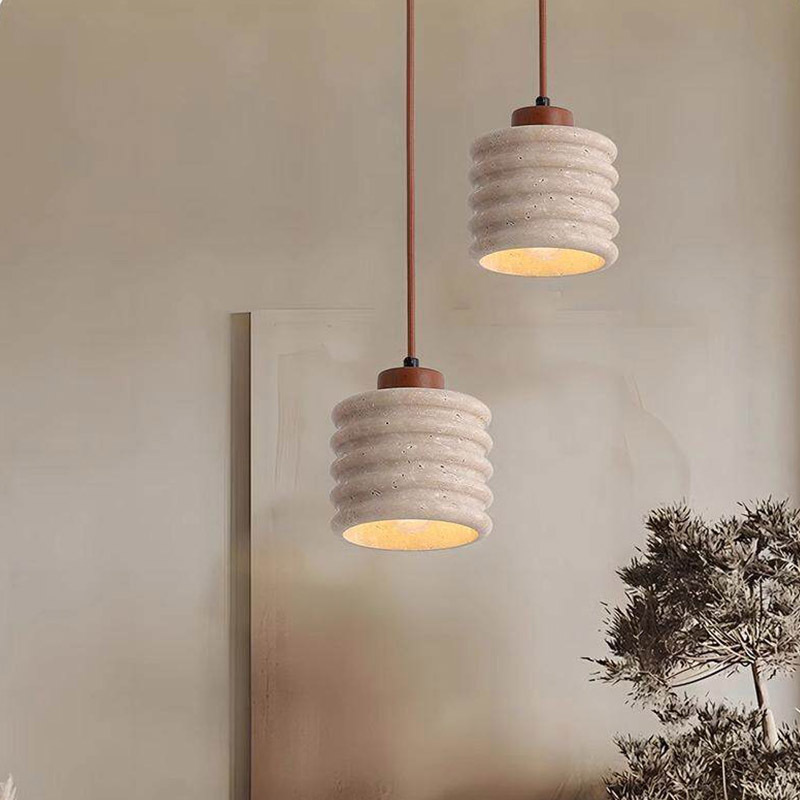 Wabi Sabi Natural Stone Pendant Lamp Modern Travertine Linear Pendant Light for Dining Room Bedside