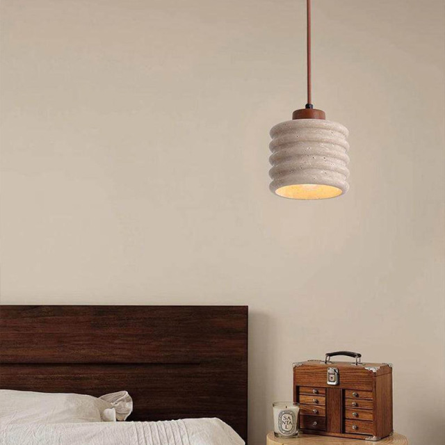 Wabi Sabi Natural Stone Pendant Lamp Modern Travertine Linear Pendant Light for Dining Room Bedside