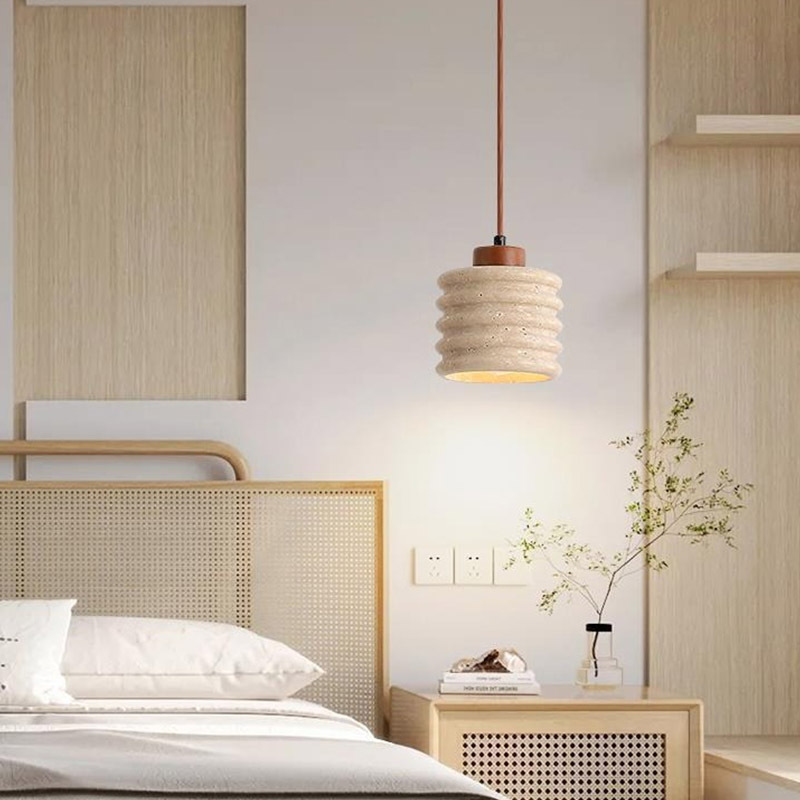 Wabi Sabi Natural Stone Pendant Lamp Modern Travertine Linear Pendant Light for Dining Room Bedside