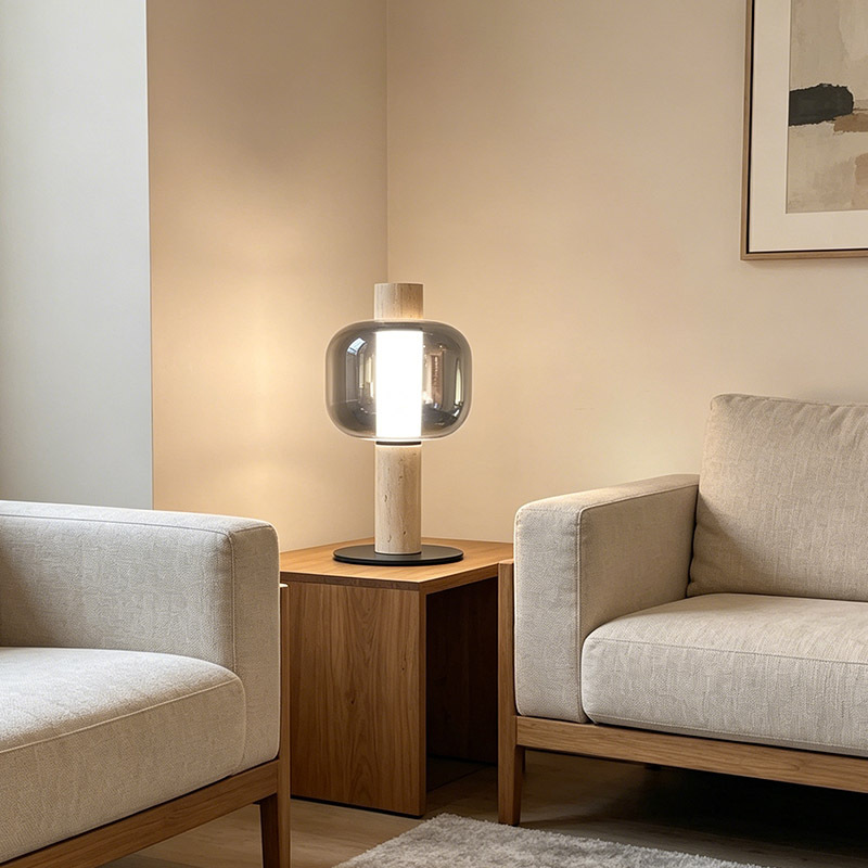 Nordic Design Hotel Beside Table Light Home Decor Glass Lampshade Travertine Study Desk Pendant Light