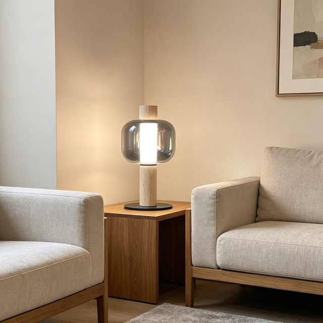 Nordic Design Hotel Beside Table Light Home Decor Glass Lampshade Travertine Study Desk Pendant Light