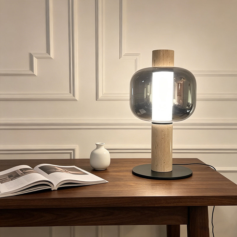 Nordic Design Hotel Beside Table Light Home Decor Glass Lampshade Travertine Study Desk Pendant Light