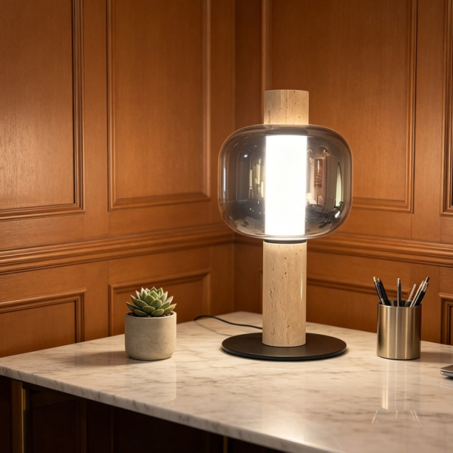 Nordic Design Hotel Beside Table Light Home Decor Glass Lampshade Travertine Study Desk Pendant Light
