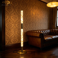 Luxury Alabaster Gold Vertical Standing Floor Light Living Room Hotel Home Decor Metal Base Faux Marble LED Floor Lamp