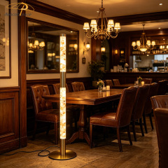 Luxury Alabaster Gold Vertical Standing Floor Light Living Room Hotel Home Decor Metal Base Faux Marble LED Floor Lamp