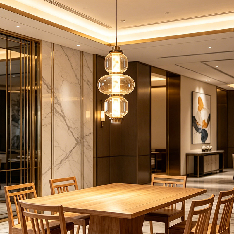 Luxury Modern Glass Chandelier High Ceiling Hotel Round Marble Pendant Lamp For Living Room Restaurant