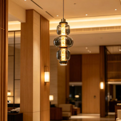 Luxury Modern Glass Chandelier High Ceiling Hotel Round Marble Pendant Lamp For Living Room Restaurant