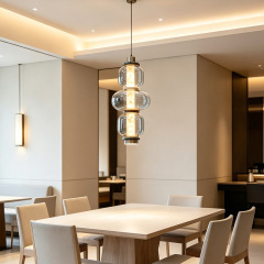 Luxury Modern Glass Chandelier High Ceiling Hotel Round Marble Pendant Lamp For Living Room Restaurant