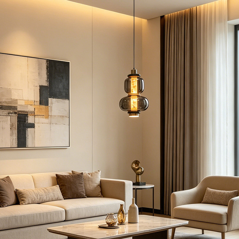 Italy Luxury Design Glass Hanging Lamp Modern LED Chandelier Strip Copper Lamp Art Marble Long Pendant Light