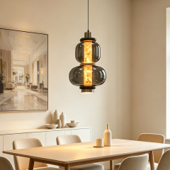 Italy Luxury Design Glass Hanging Lamp Modern LED Chandelier Strip Copper Lamp Art Marble Long Pendant Light