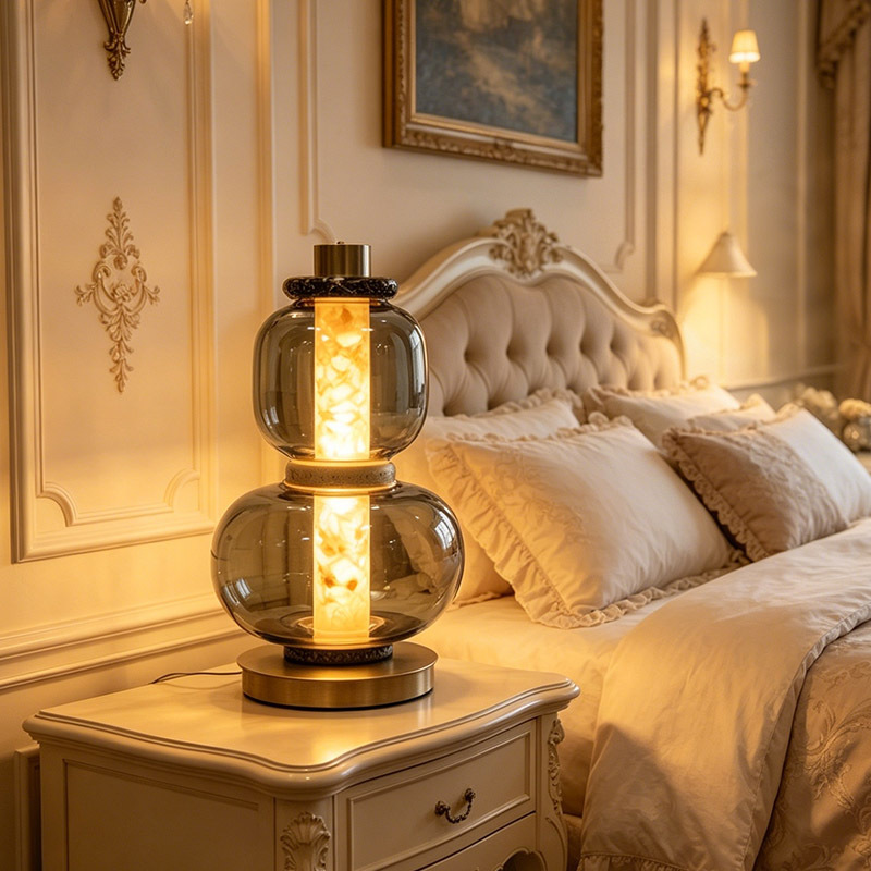 Modern Luxury Hotel Bedside Table Lamp Indoor Living Room Home Decorative Travertine Glass LED Table Light