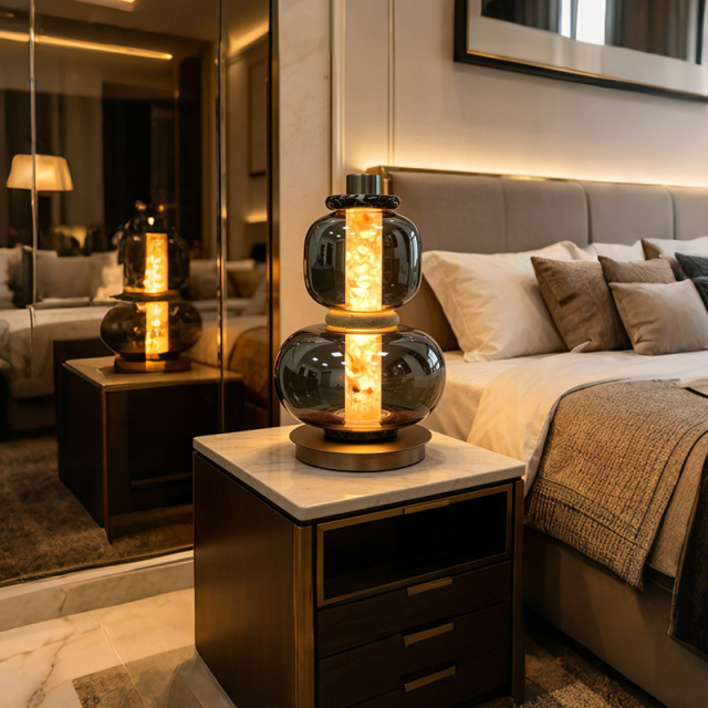 Modern Luxury Hotel Bedside Table Lamp Indoor Living Room Home Decorative Travertine Glass LED Table Light