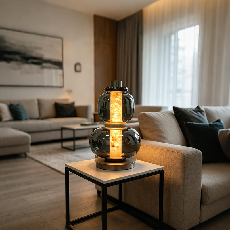 Modern Luxury Hotel Bedside Table Lamp Indoor Living Room Home Decorative Travertine Glass LED Table Light