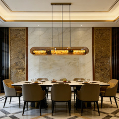 Modern Luxury Long Chandelier Kitchen Island Copper Marble Decor Glass LED Pendant Light for Hotel Dining Room