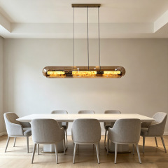Modern Luxury Long Chandelier Kitchen Island Copper Marble Decor Glass LED Pendant Light for Hotel Dining Room